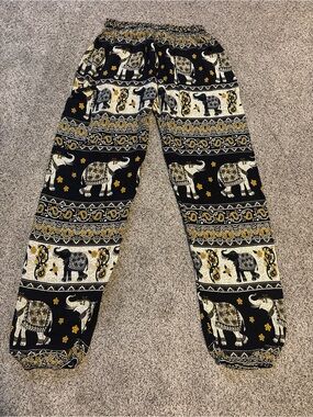 EARTHBOUND Black & Gold Elephant Print Pants
